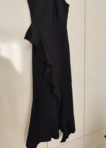 Uzun Siyah Drapeli Yüksek Yakalı Elbise - Görsel 2