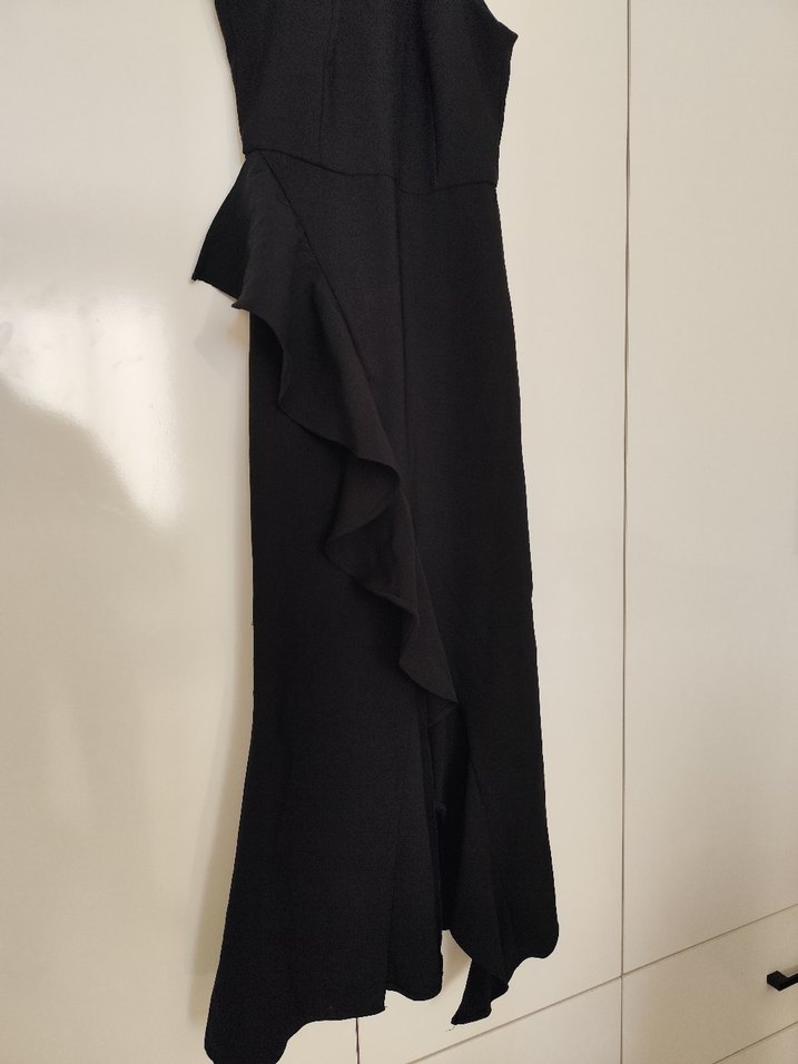 Uzun Siyah Drapeli Yüksek Yakalı Elbise - Görsel 2