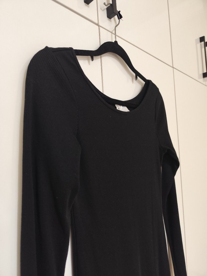 Uzun Kollu Siyah Dar Kesim Elbise - Görsel 4