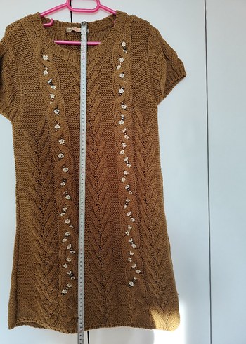 Bej Örgü Kısa Kollu Elbise - Görsel 2