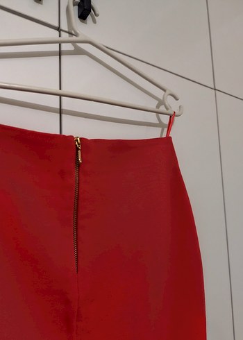 Parlak Kırmızı Midi Kalem Etek - Görsel 3