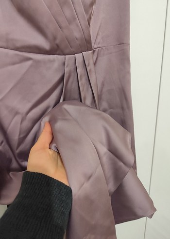 Bej Drapeli V Yaka Uzun Abiye Elbise - Görsel 3