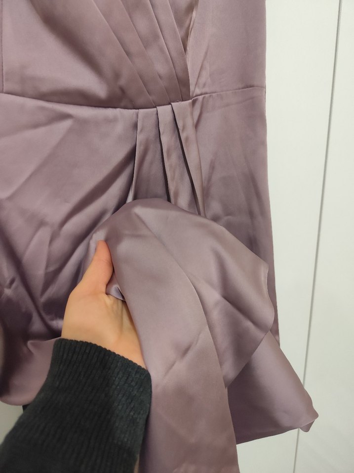 Bej Drapeli V Yaka Uzun Abiye Elbise - Görsel 3