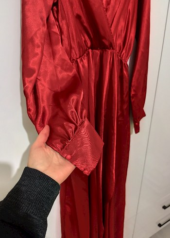 Parlak Kırmızı Uzun Kollu Salaş Elbise - Görsel 2