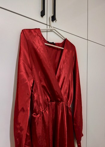 Parlak Kırmızı Uzun Kollu Salaş Elbise - Görsel 3