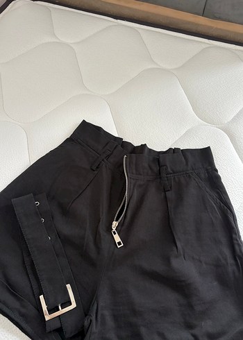 Siyah Keten Mini Kumaş Pantolon - Görsel 3