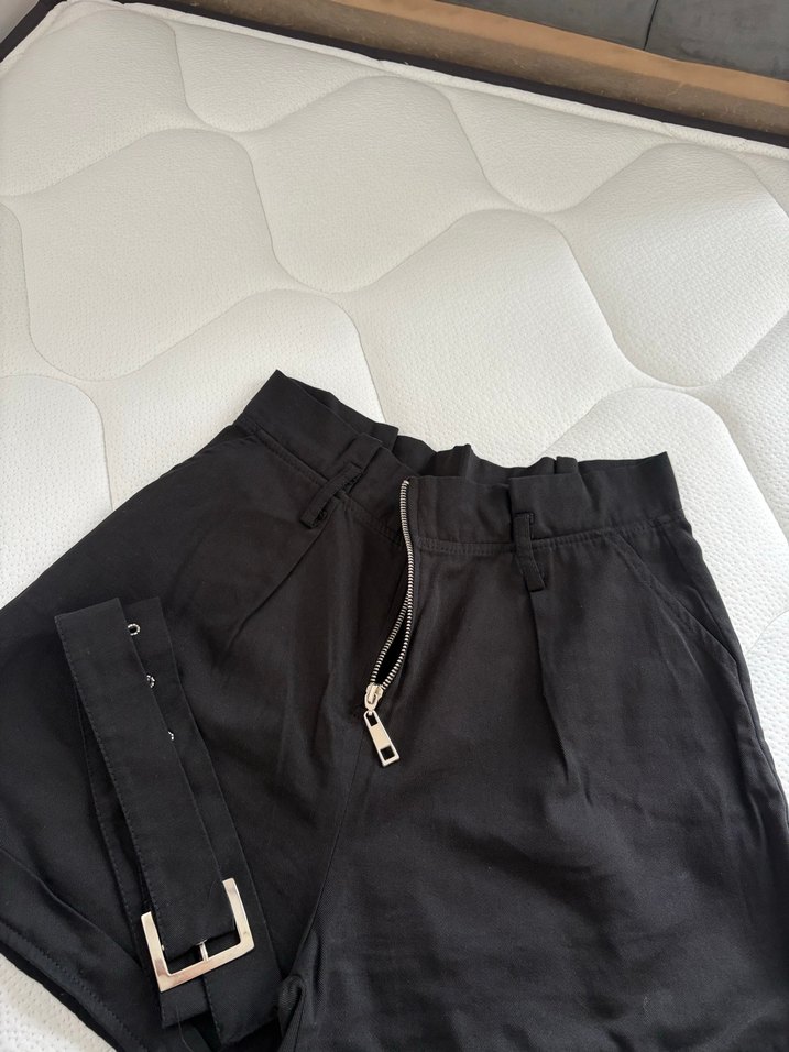 Siyah Keten Mini Kumaş Pantolon - Görsel 3