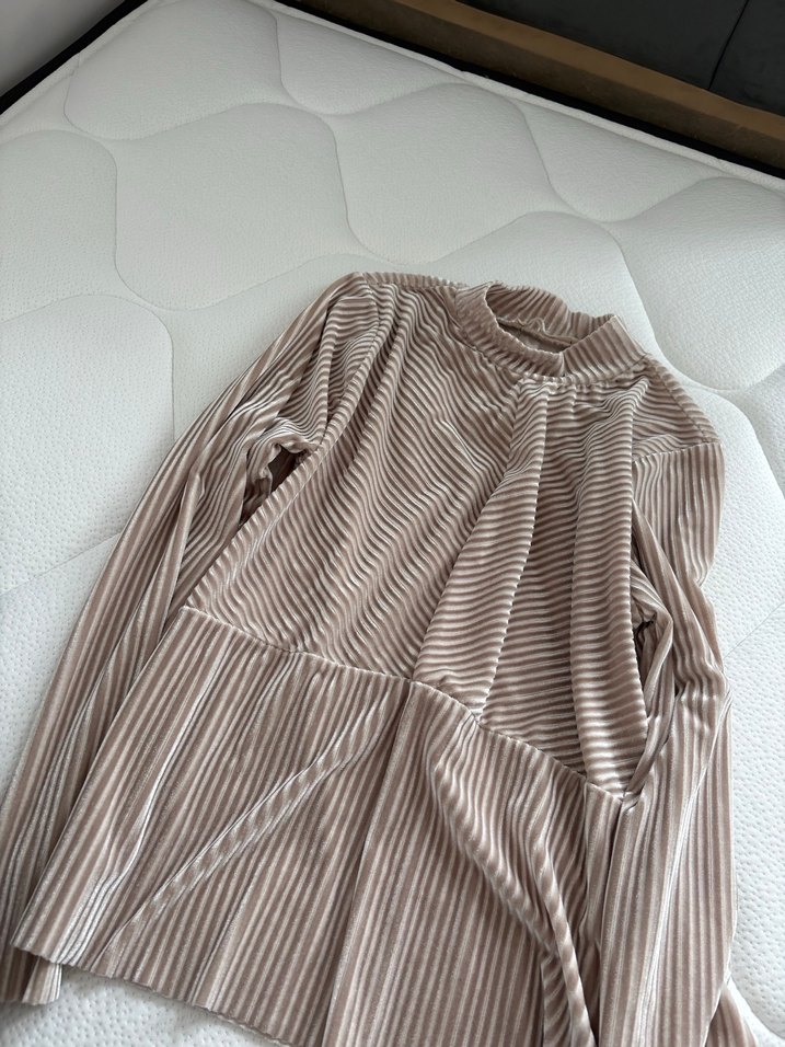 Kadın Bej Pliseli Uzun Kollu Boğazlı Ceket - Görsel 2