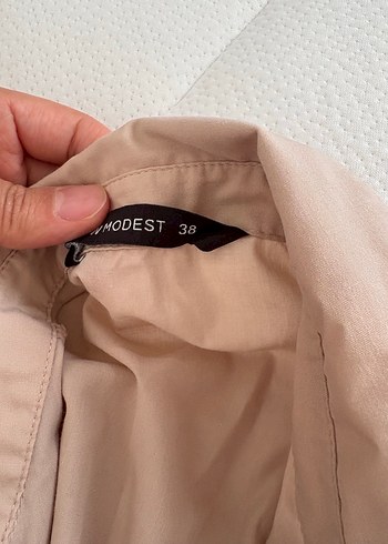 Bej Keten Düğmeli Kadın Gömlek - Görsel 3