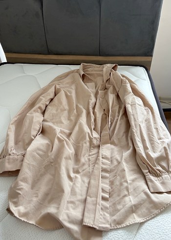 Bej Keten Düğmeli Kadın Gömlek - Görsel 2