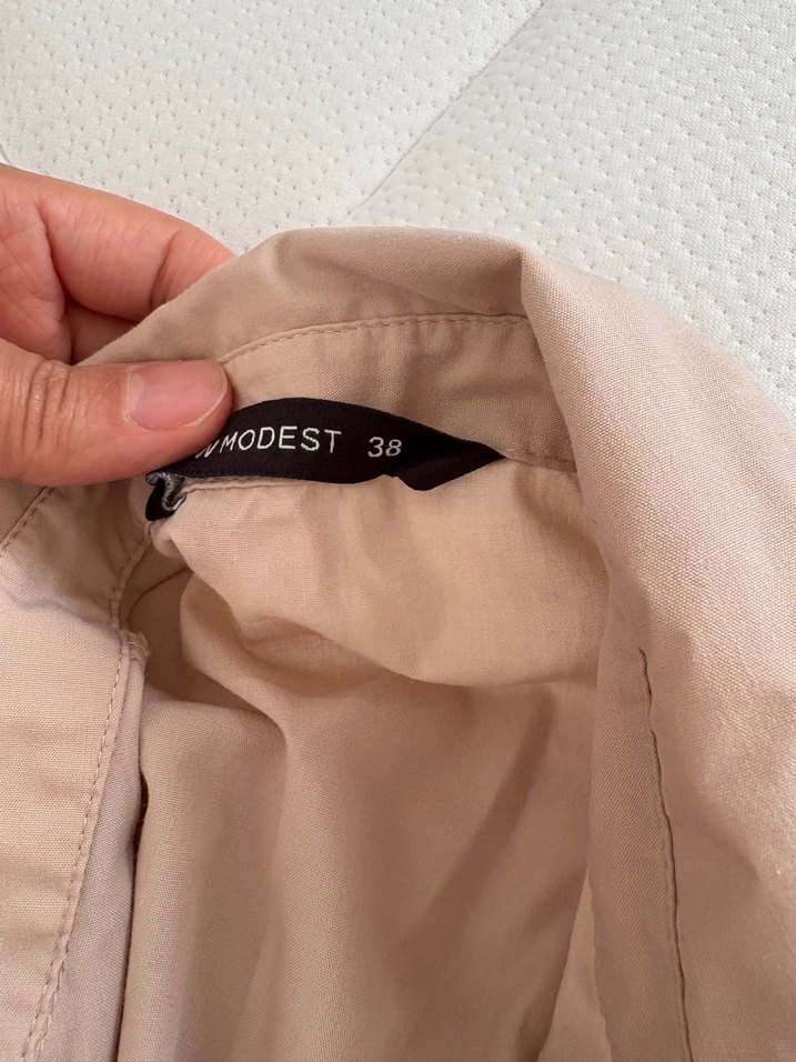 Bej Keten Düğmeli Kadın Gömlek - Görsel 3