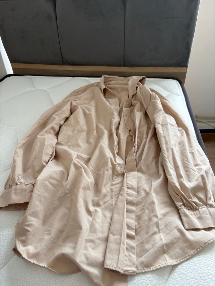 Bej Keten Düğmeli Kadın Gömlek - Görsel 2