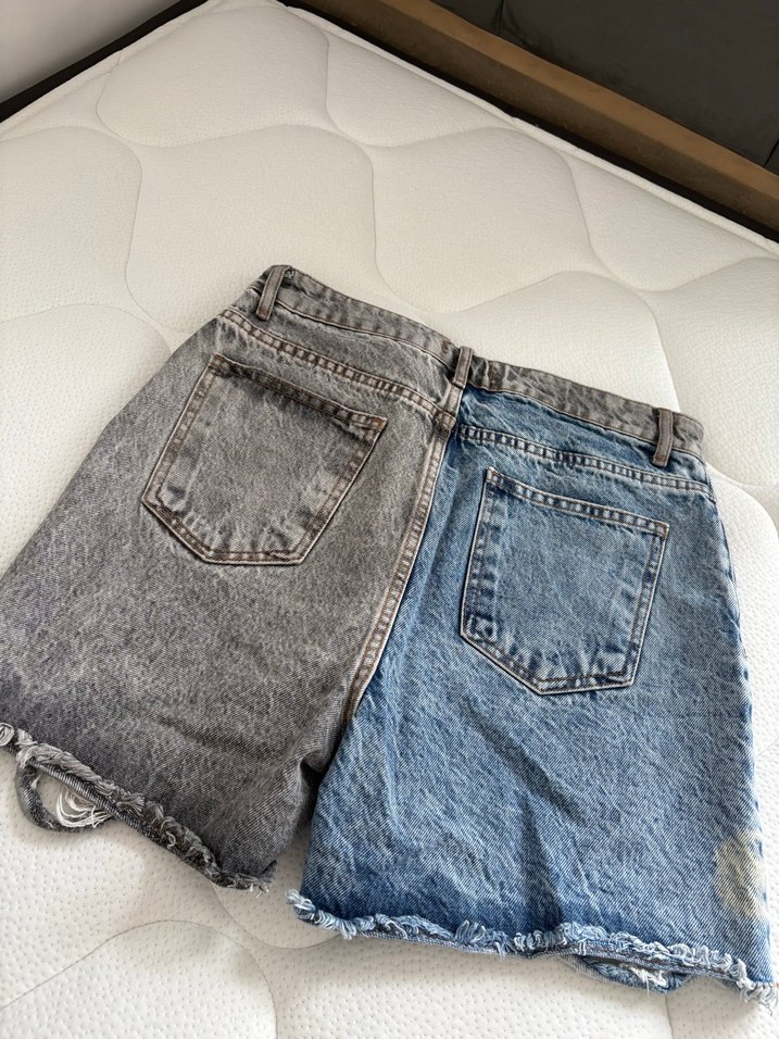 Kadın Gri Yıkamalı Mini Denim Şort - Görsel 3