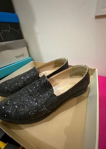 Siyah Simli Stiletto Topuklu Kadın Babet - Görsel 2