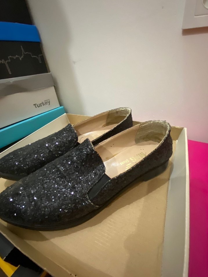 Siyah Simli Stiletto Topuklu Kadın Babet - Görsel 2