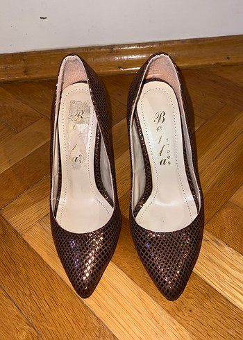 Kahverengi Parlak Yılan Desenli Stiletto - Görsel 5