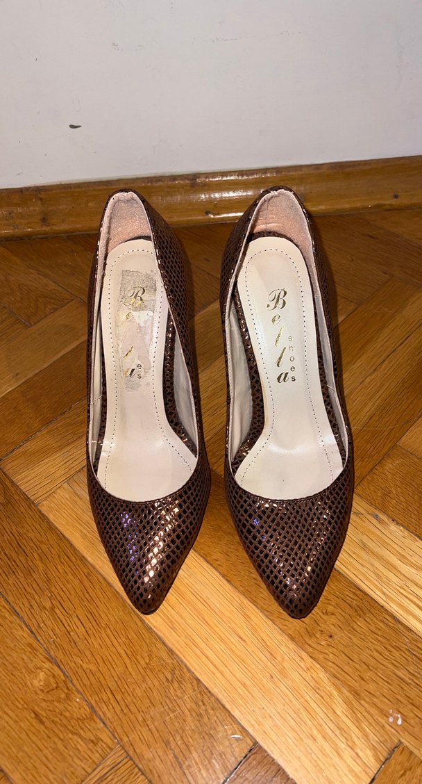 Kahverengi Parlak Yılan Desenli Stiletto - Görsel 5