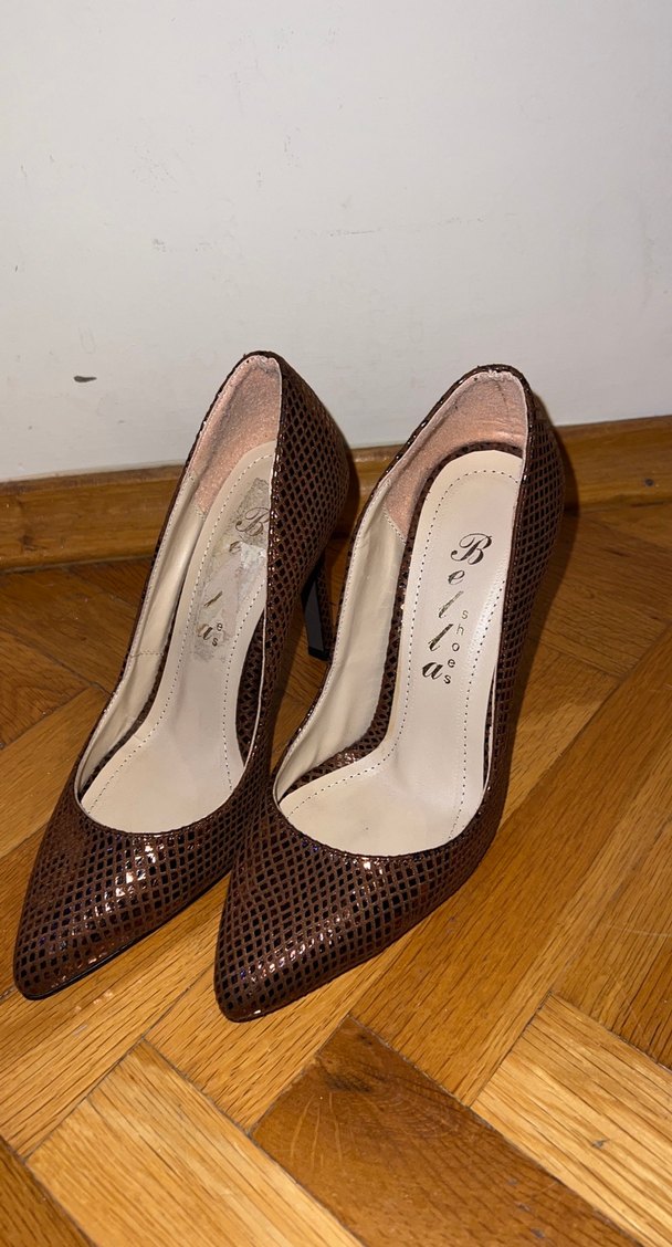 Kahverengi Parlak Yılan Desenli Stiletto - Görsel 2