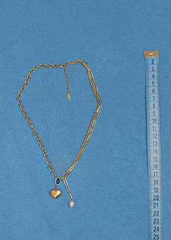 Altın Renk Zincir Detaylı Midi Çelik Kolye - Görsel 2