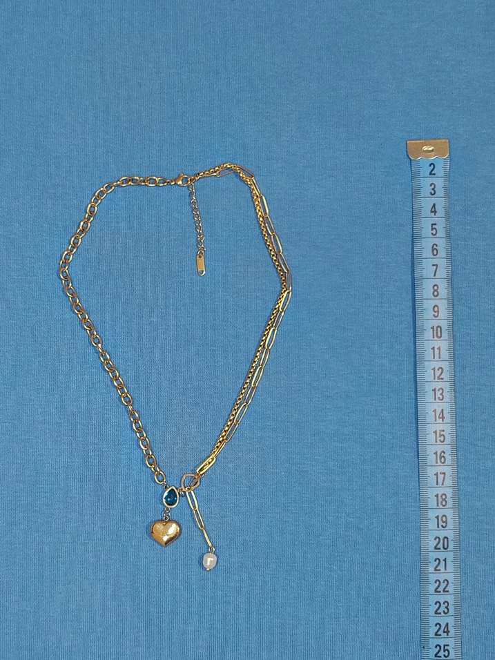 Altın Renk Zincir Detaylı Midi Çelik Kolye - Görsel 2