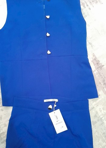 Düğmeli Mavi Kadın Yelek - Görsel 4