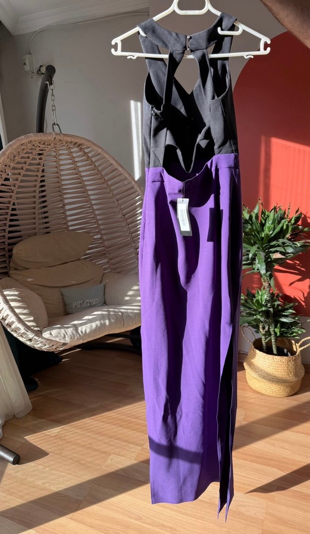 Siyah&mor renkte S beden uzun elbise - Görsel 2