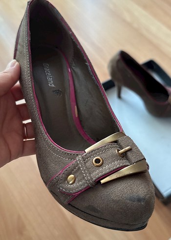 Kahverengi Süet Tokalı 36 Numara Topuklu Ayakkabı - Görsel 3