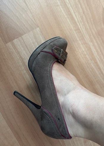 Kahverengi Süet Tokalı 36 Numara Topuklu Ayakkabı - Görsel 6