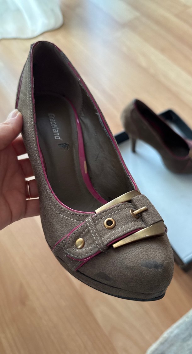 Kahverengi Süet Tokalı 36 Numara Topuklu Ayakkabı - Görsel 3