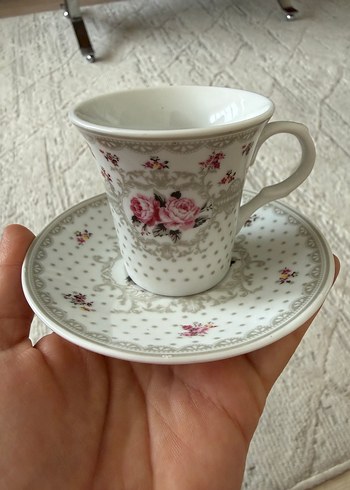 Pembe Çiçek Desenli 2'li Kahve Fincanı Seti - Görsel 4