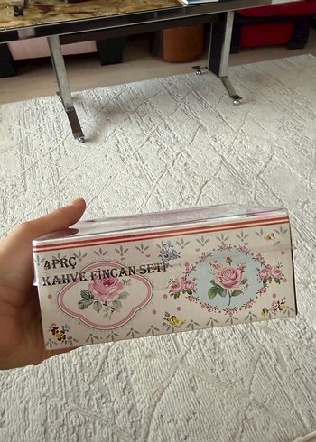 Pembe Çiçek Desenli 2'li Kahve Fincanı Seti - Görsel 5