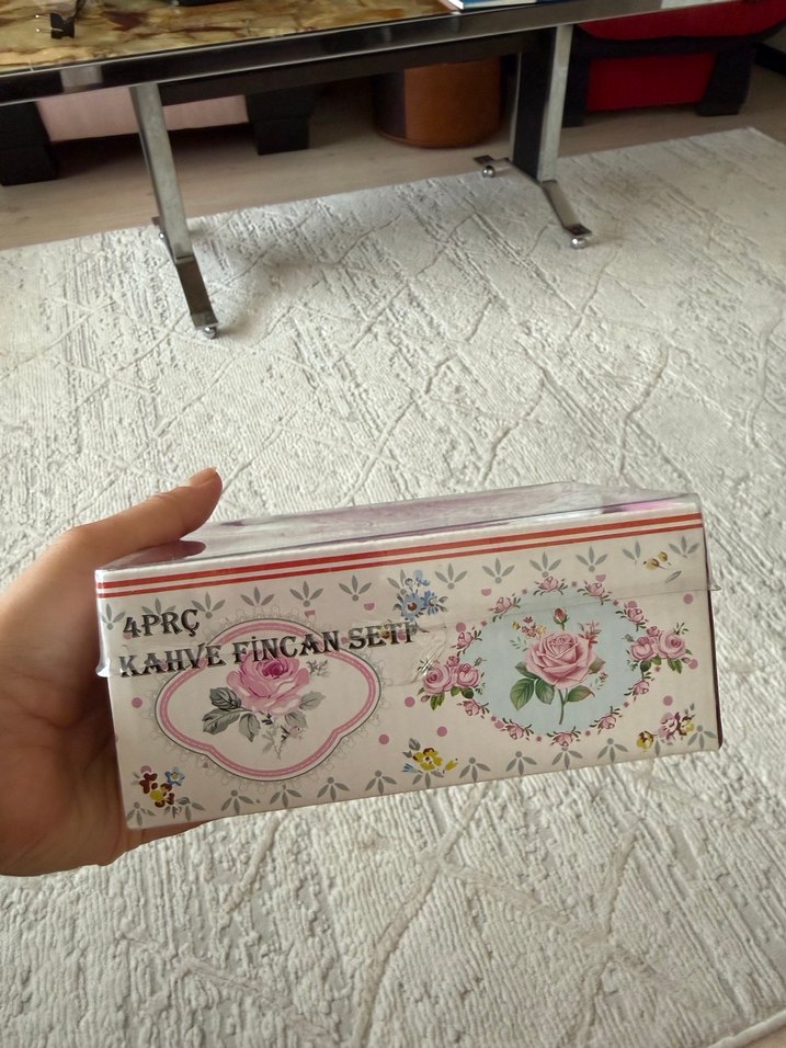 Pembe Çiçek Desenli 2'li Kahve Fincanı Seti - Görsel 5