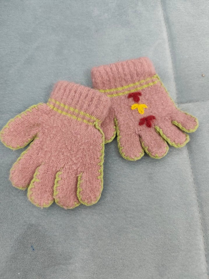 Nakışlı Pembe Kız Çocuk Örgü Eldiven - Görsel 2