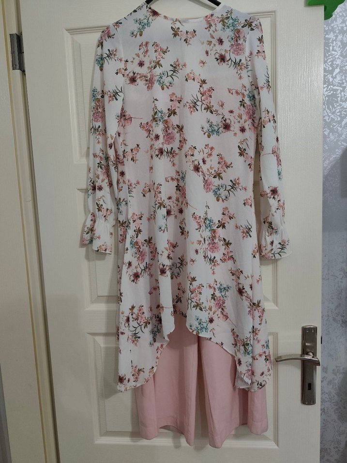 2 li takım Uzun Kollu Pembe+beyaz Çiçekli  Tunik - Görsel 2