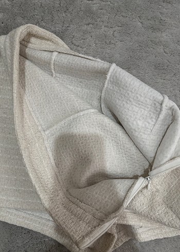 Bej Kadın, Normal Boy, Pamuk, Twit kostüm blazer ve şort etek - Görsel 6