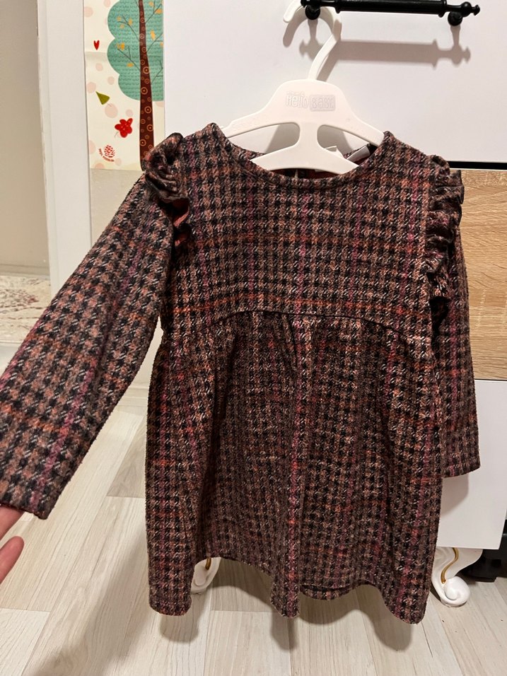 Zara Kız Çocuk Kahverengi Uzun Kollu Elbise - Görsel 2