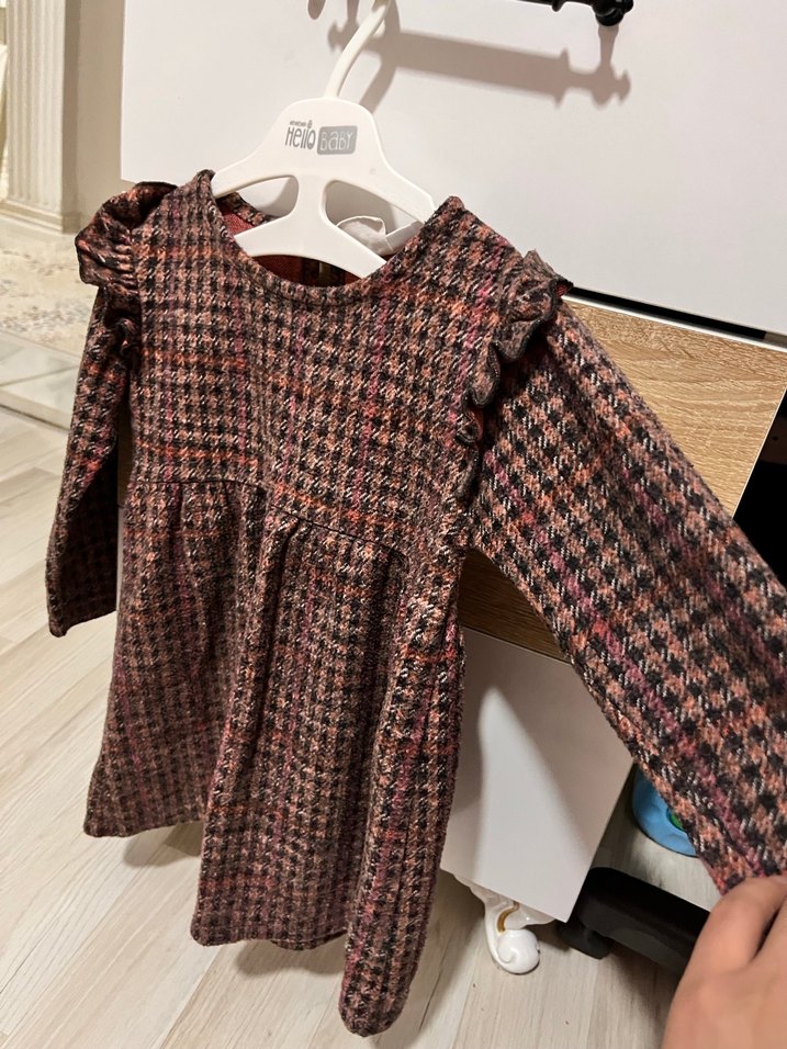 Zara Kız Çocuk Kahverengi Uzun Kollu Elbise - Görsel 3