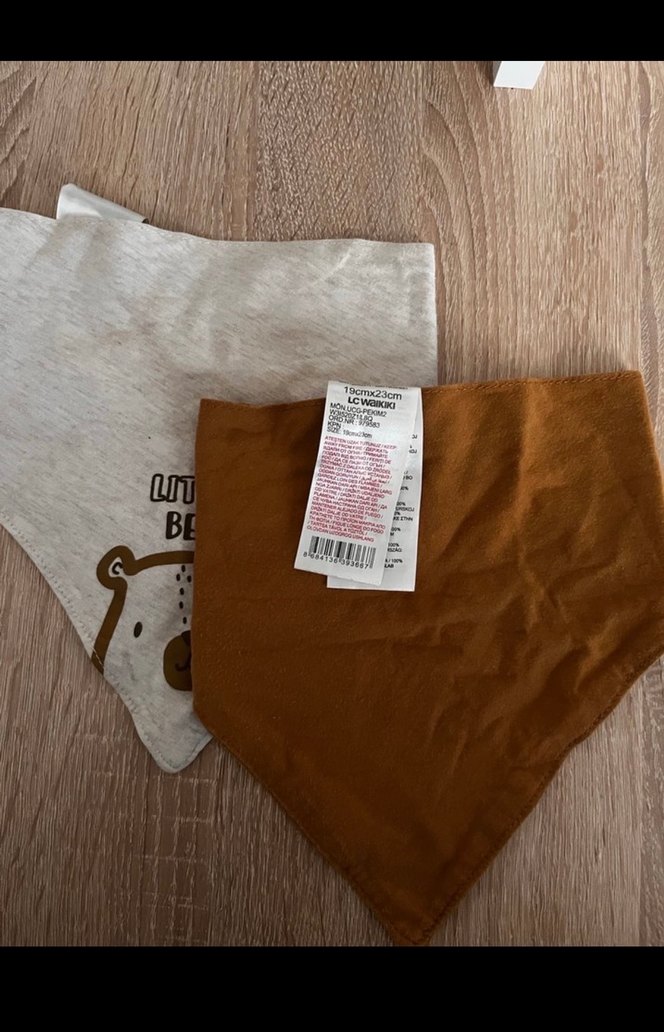 Baskılı Kahverengi ve Gri Bebek Önlüğü Seti - Görsel 2