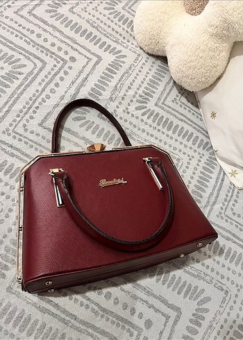 Bordo Deri Klasik Kadın El Çantası - Görsel 3