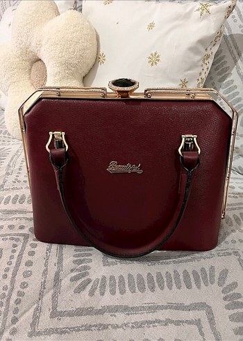 Bordo Deri Klasik Kadın El Çantası - Görsel 2