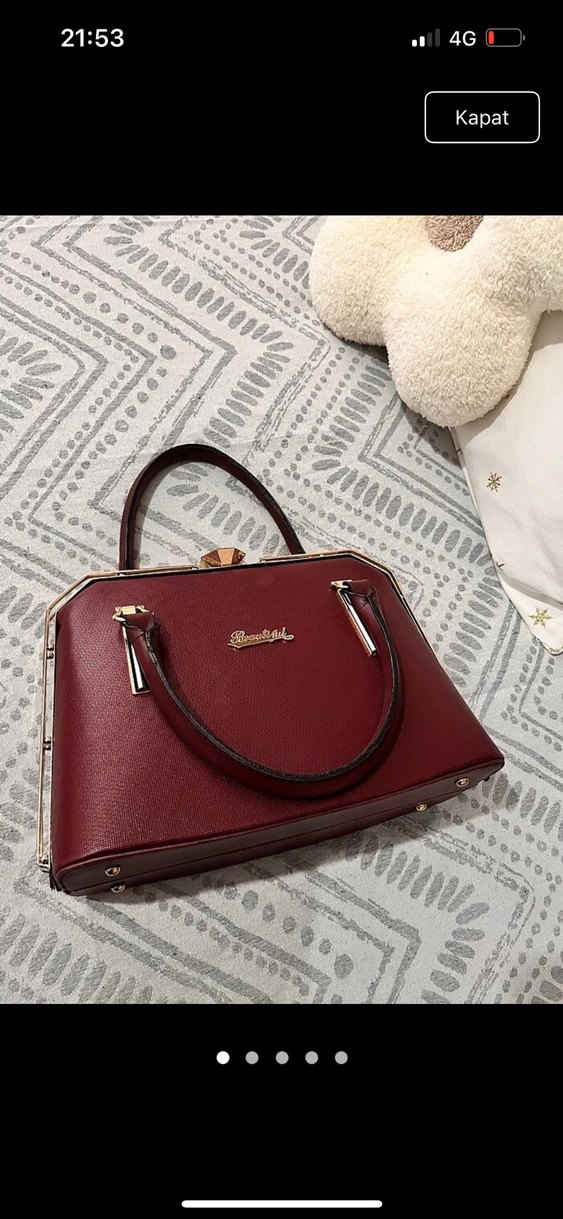 Bordo Deri Klasik Kadın El Çantası - Görsel 3
