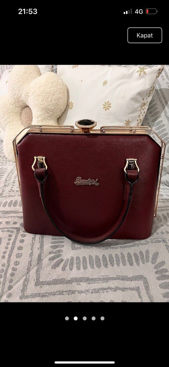 Bordo Deri Klasik Kadın El Çantası - Görsel 2