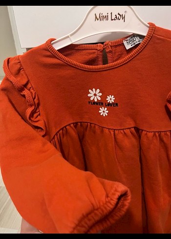 Kız Çocuk Turuncu Uzun Kollu Fırfırlı Elbise - Görsel 4