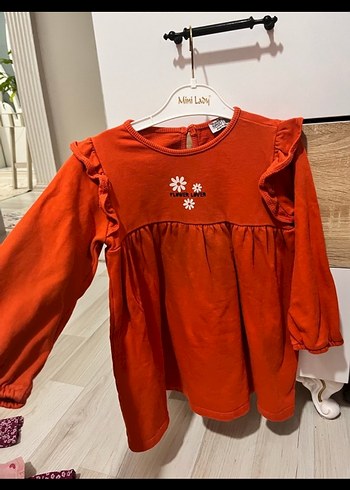 Kız Çocuk Turuncu Uzun Kollu Fırfırlı Elbise - Görsel 2