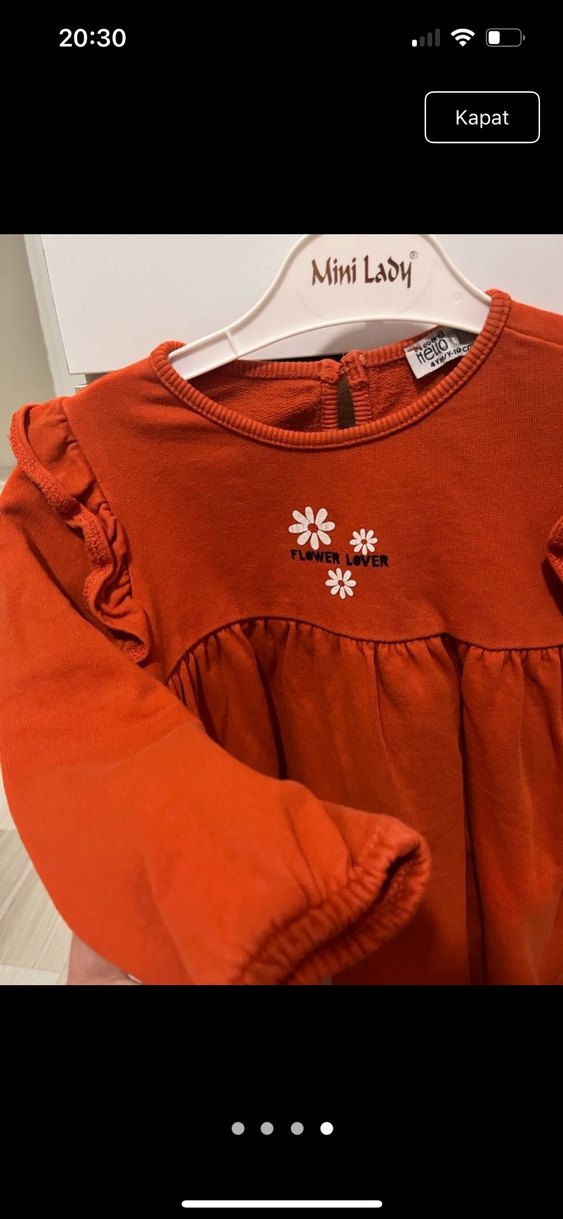 Kız Çocuk Turuncu Uzun Kollu Fırfırlı Elbise - Görsel 4