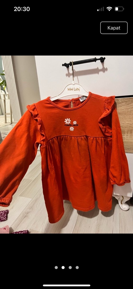 Kız Çocuk Turuncu Uzun Kollu Fırfırlı Elbise - Görsel 2