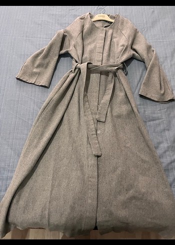 Gri Uzun Yün Kadın kaşe Kaban - Görsel 2