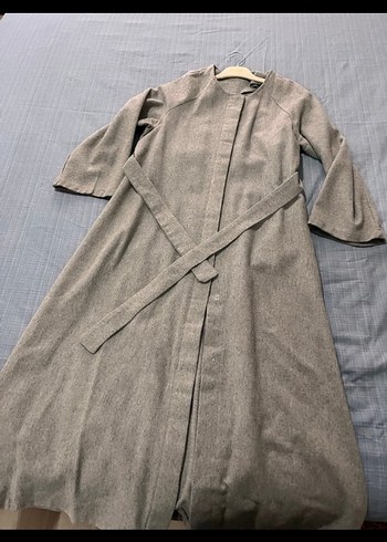 Gri Uzun Yün Kadın kaşe Kaban - Görsel 3