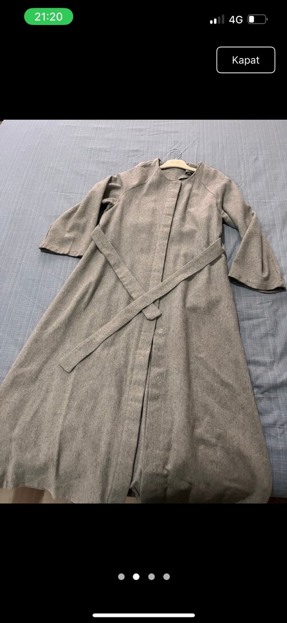 Gri Uzun Yün Kadın kaşe Kaban - Görsel 3