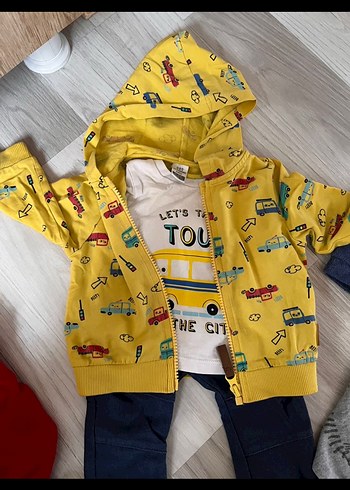 Kırmızı Kapüşonlu Denim Erkek Bebek Takımı - Görsel 3